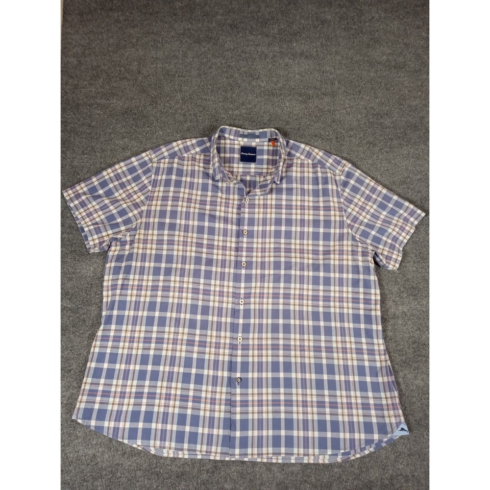 Tommy Bahama Men's Short Sleeve 3XL Coolmax Casual Button up Blue & Brown Plaid - Picture 1 of 9